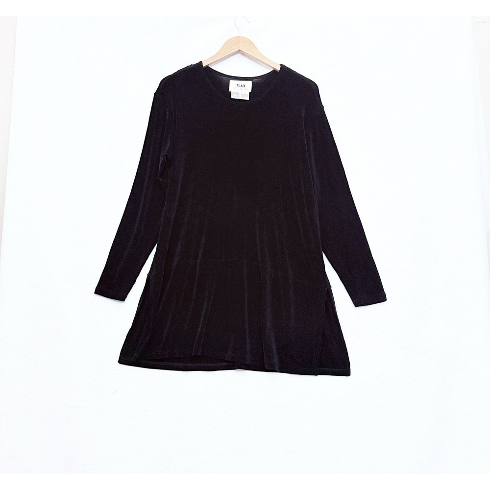 FLAX Jeanne Engelhart Top M Tunic Oversized Long Sleeve Black Stretchy Minimal